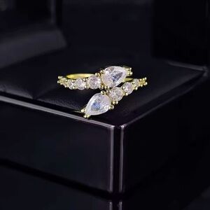 Elegant Adjustable Double Teardrop CZ Ring – Silver/Gold Finish